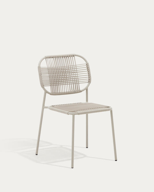 Talaier stackable outdoor chair  made of synthetic rope and galvanized steel in beige finish