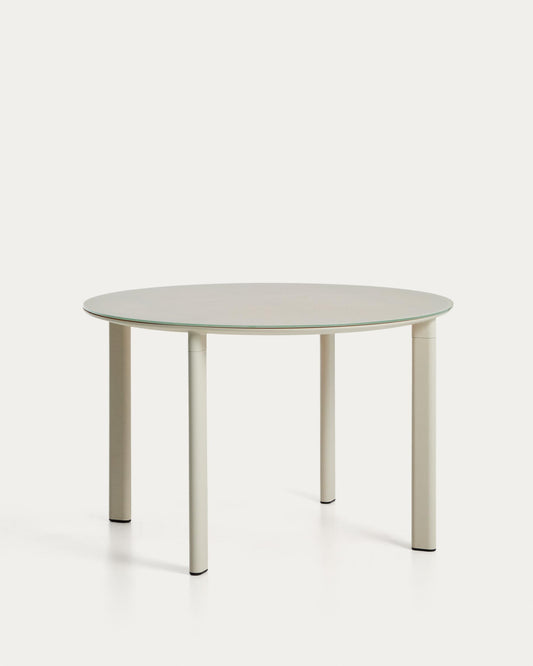 Erice round table in aluminium and ecru tempered glass Ø120 cm