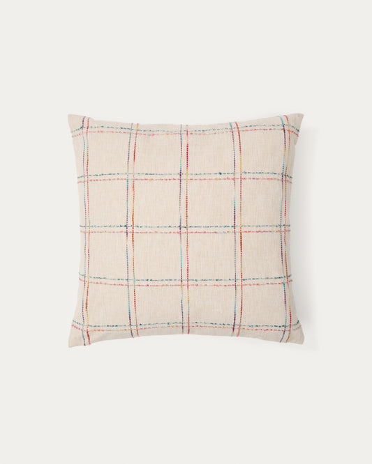 Nety beige cushion cover with multicoloured checked embroidery 45 x 45cm