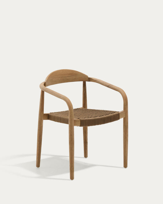 Nina stackable chair in solid acacia wood and beige rope seat FSC 100%