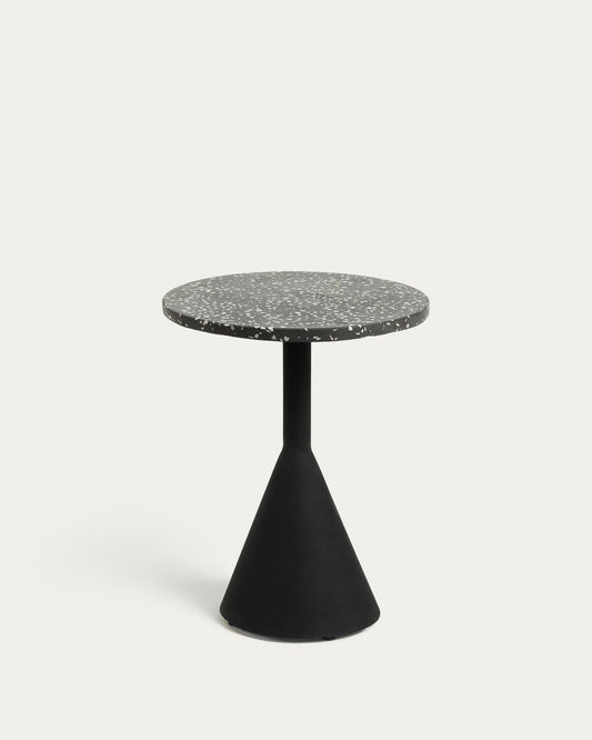 Delano black terrazzo side table with steel legs in a black finish, Ø 40 cm