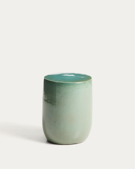 Mesquida outdoor side table in ceramic with glazed turquoise finish Ø 35cm