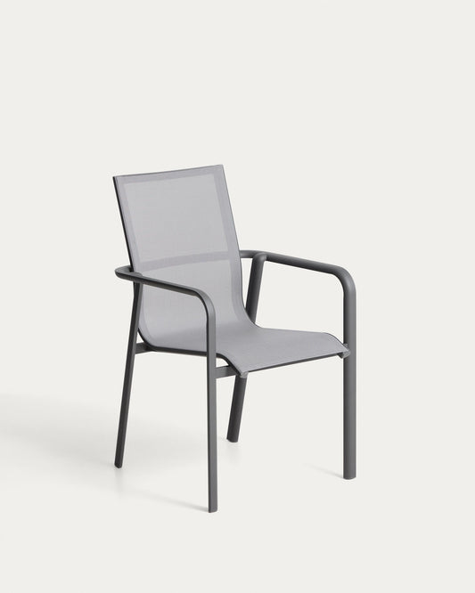 Canea stackable chair in grey texteline and graphite aluminium
