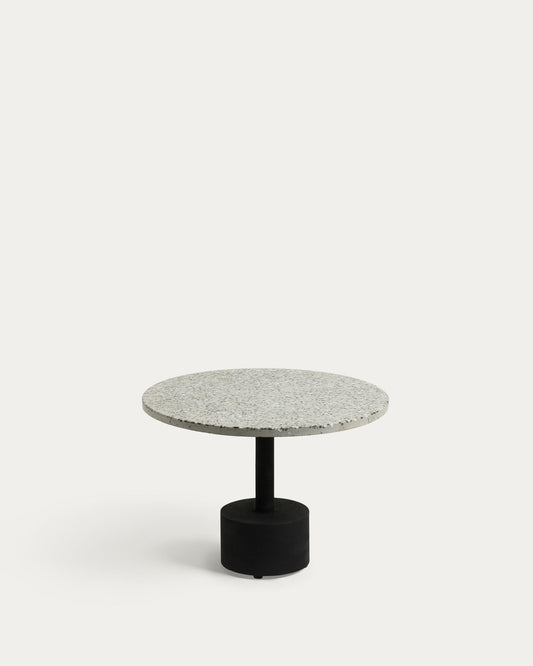 Delano grey terrazzo side table with steel legs in a black finish, Ø 55 cm