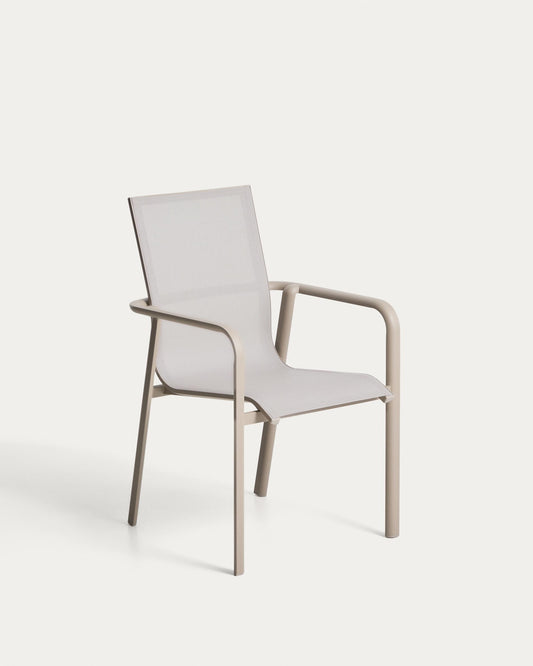 Canea stackable chair in beige texteline and taupe aluminium