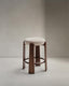 Granite stool in beige chenille and solid ash wood with walnut-coloured finish FSC 100% 65cm