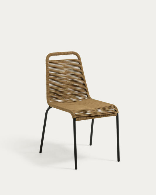 Lambton stackable chair in brown rope and steel with black finish