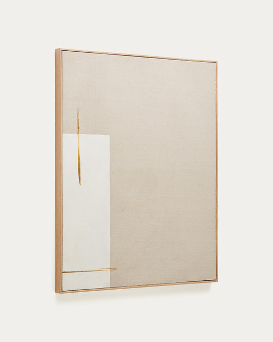 Abstract Salin painting with beige linen vertical stripe 80 x 100 cm