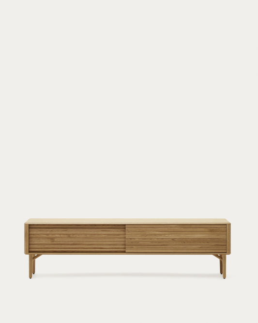 Lenon 2 door solid wood and oak veneer TV stand, 200 x 57 cm, FSC MIX Credit