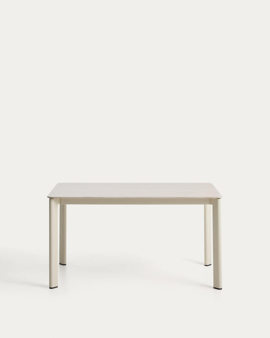 Anafi table in sintered stone and ecru aluminium 140 x 80 cm