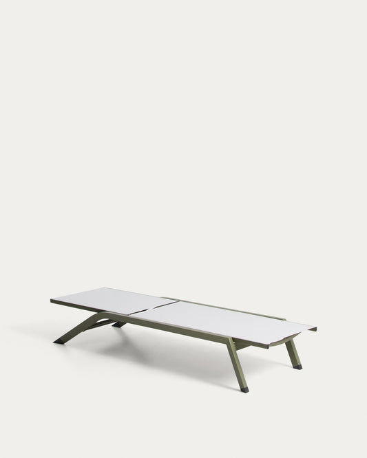 Stackable Capraia sun lounger in green aluminium with beige texteline