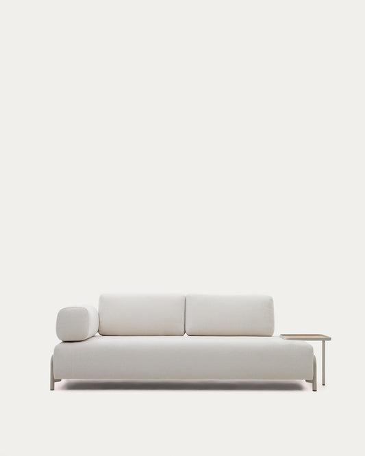 Compo 3-seater sofa chenille beige, large tray oak veneer and beige metal structure 232cm FSC Mix Credit