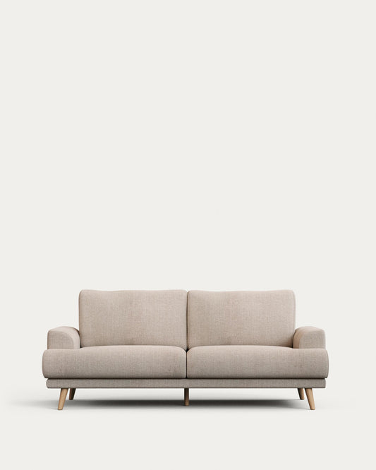 카린 GRS인증 베이지 셔닐 패브릭 내추럴 너도밤나무 원목 2인 소파 210cm