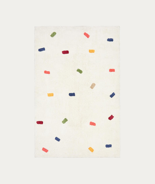Epifania rug 100% white cotton with multicolour dots 90 x 150 cm