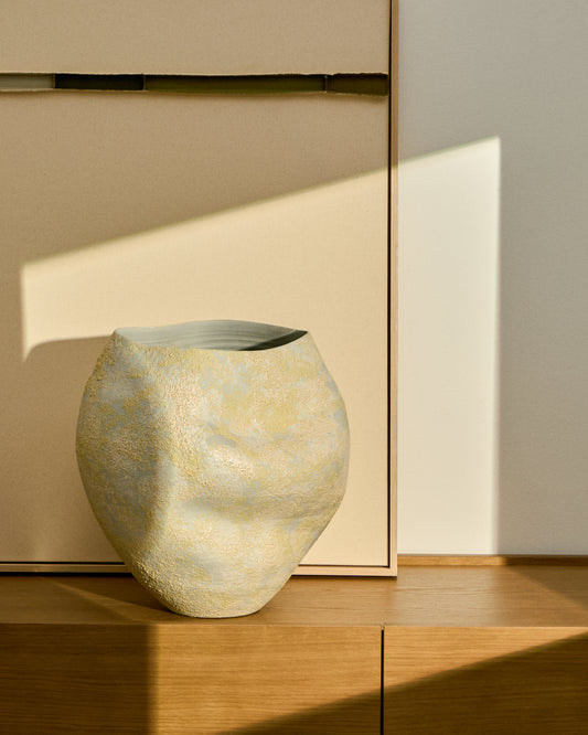 Medira ecru and yellow ceramic vase 35.5cm