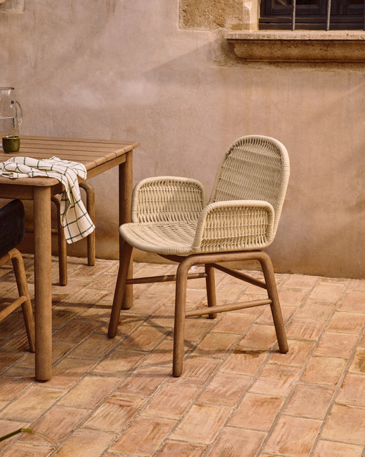 Alipa chair with armrests in FSC 100% solid acacia wood and ecru rope cord