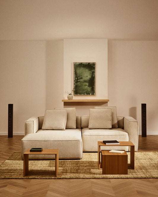 Marela beige chenille 3-seater sofa bed with left chaise longue 236cm FSC Mix Credit