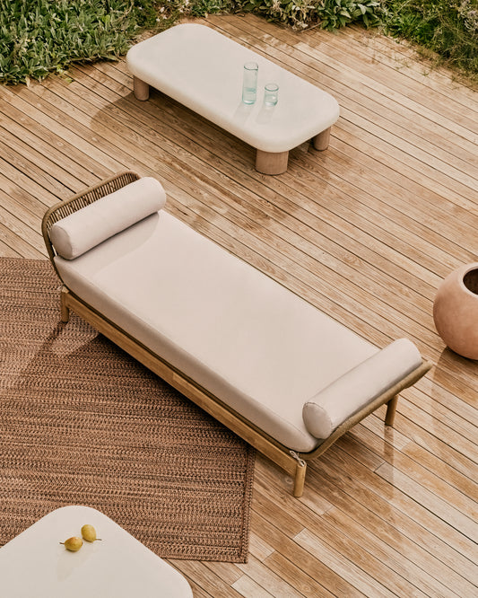 Catalina sun lounger, in beige cord and solid FSC 100% acacia wood