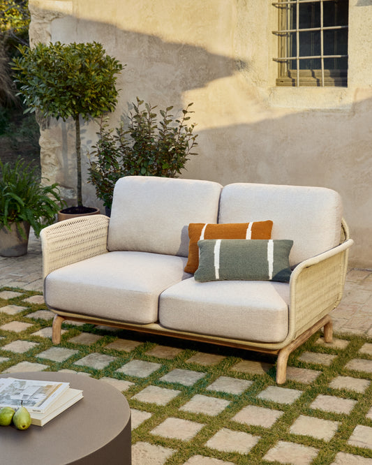 Alipa 2-seater sofa in solid acacia wood and ecru rope cord 165 cm