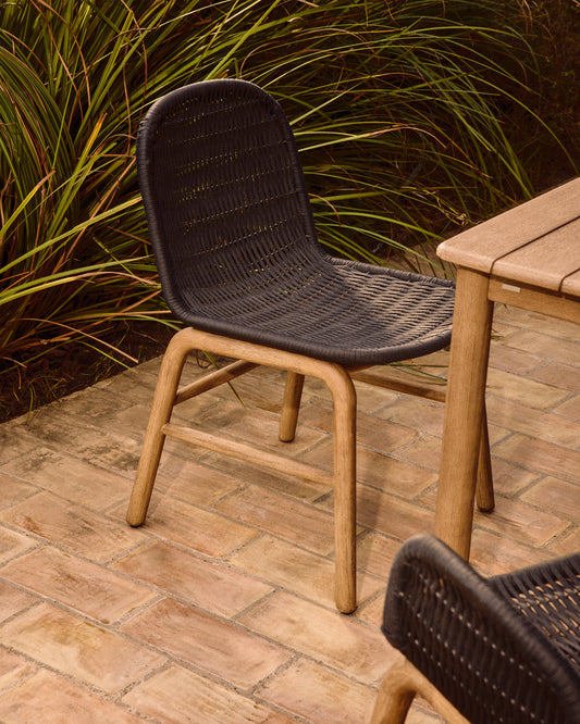 Alipa chair in FSC 100% solid acacia wood and dark grey rope cord