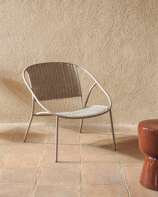 Stackable Atrani armchair in galvanized steel and taupe rope