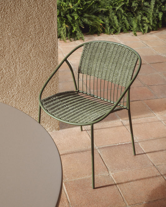Atrani stackable chair in galvanized steel and green rope