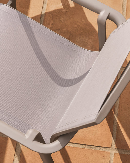 Canea stackable chair in beige texteline and taupe aluminium