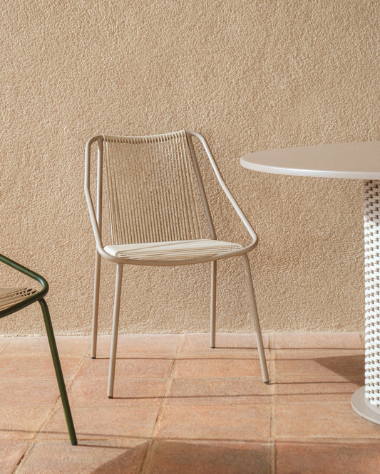 Zivia outdoor chair in ecru rope cord and taupe galvanised steel