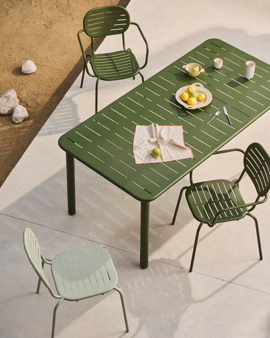 Brai outdoor table in green galvanised steel 180 x 90cm