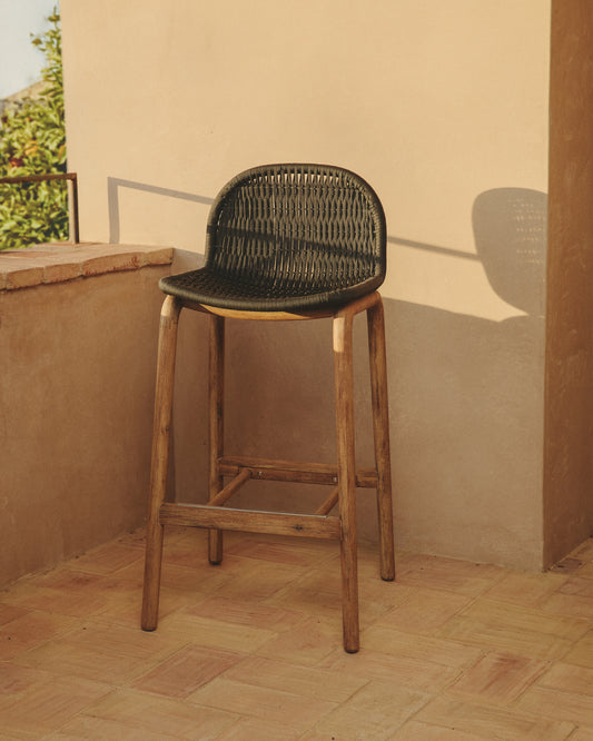 Alipa stool in FSC 100% solid acacia wood and dark grey rope cord 75 cm