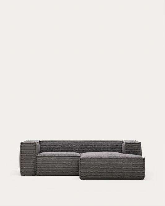 Blok 2-seater right chaise longue sofa in grey thick corduroy 240cm FSC Mix Credit