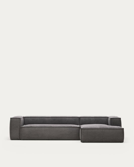 Blok 4-seater right chaise longue sofa in grey thick corduroy 330cm FSC Mix Credit
