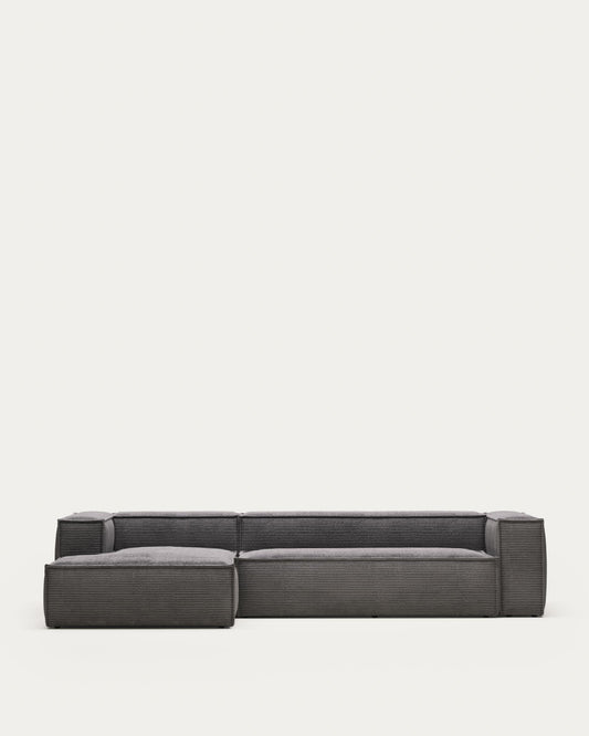 Blok 4-seater left chaise longue sofa in grey thick corduroy 330cm FSC Mix Credit
