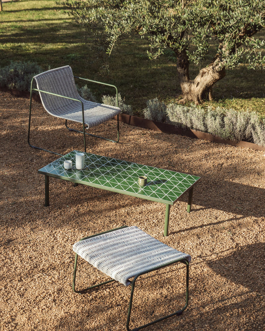 Maurina coffee table in green galvanised steel with green tiles 122 x 61 cm