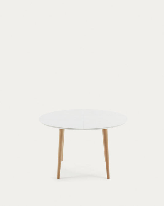 Oqui oval extendable MDF table with white lacquer and solid beech legs 120 (200) x 90 cm