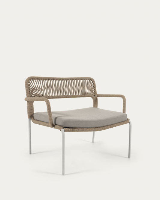 Cailin armchair in beige cord with galvanised steel legs painted white