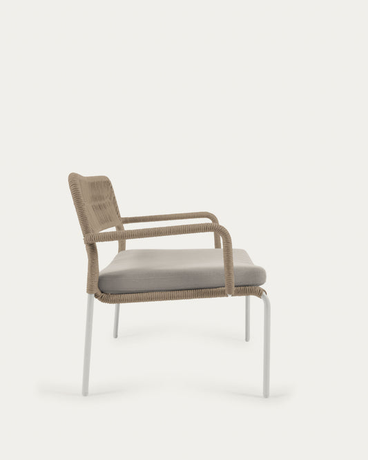 Cailin armchair in beige cord with galvanised steel legs painted white