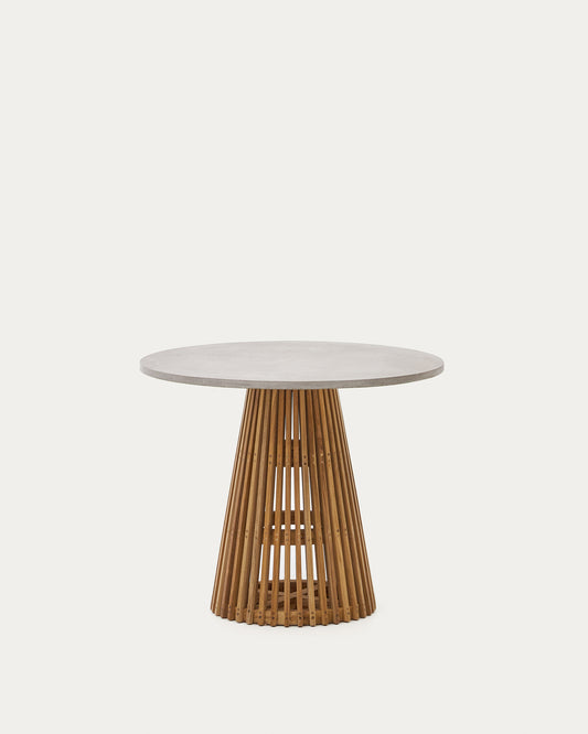 Alcaufar round outdoor table made of solid teak wood and grey cement Ø 90 cm