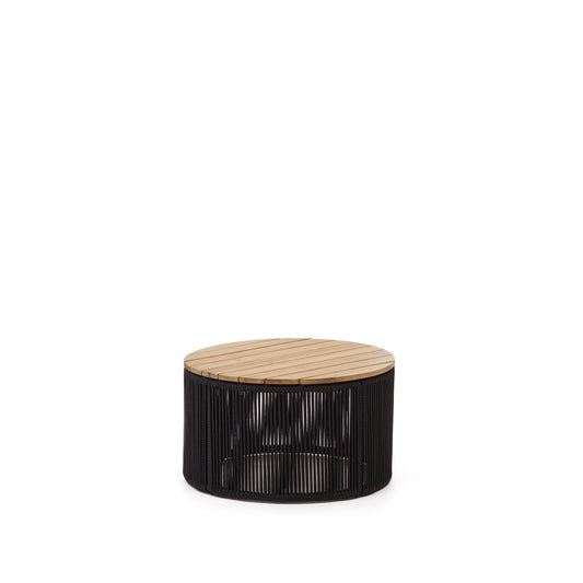 Dandara coffee table made of steel, black cord and solid acacia wood, Ø60 cm FSC 100%