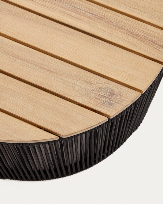 Dandara coffee table made of steel, black cord and solid acacia wood, Ø60 cm FSC 100%