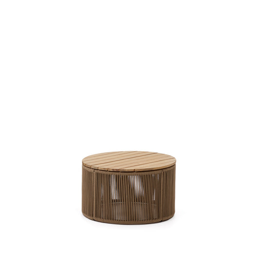 Dandara coffee table made of steel, beige cord and solid acacia wood, Ø60 cm FSC 100%