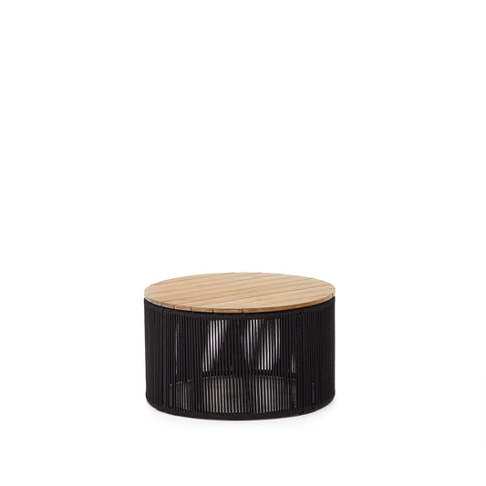 Dandara coffee table made of steel, black cord and solid acacia wood, Ø70 cm FSC 100%