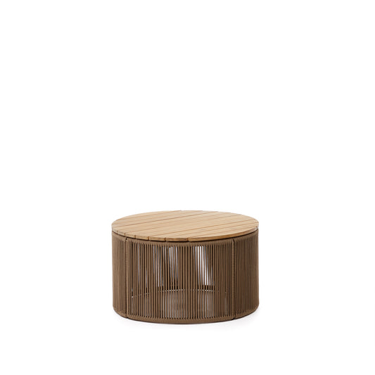 Dandara coffee table made of steel, beige cord and solid acacia wood, Ø70 cm FSC 100%