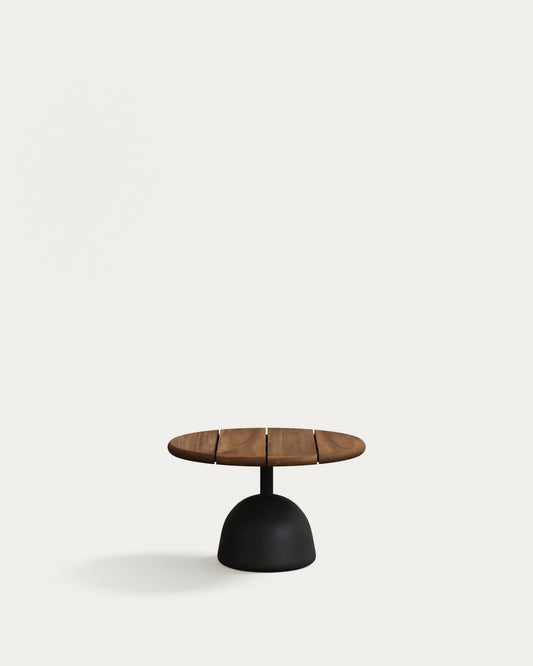 Saura coffee table with acacia top in walnut finish and black cement base Ø55x35cm