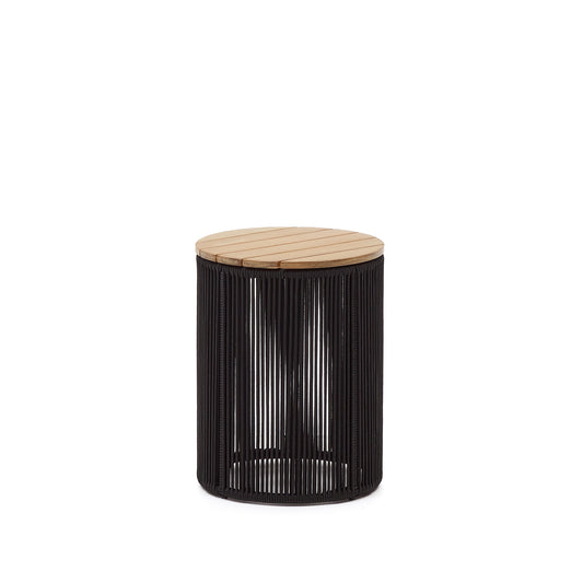 Dandara side table made of steel, black cord and solid acacia wood, Ø40 cm FSC 100%