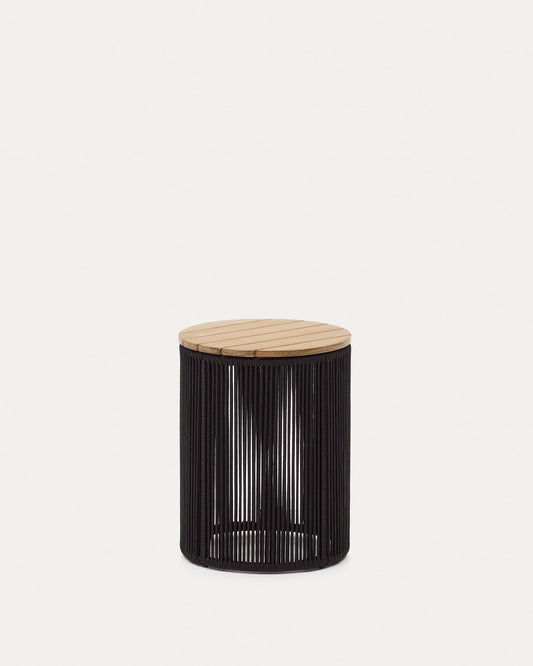 Dandara side table made of steel, black cord and solid acacia wood, Ø40 cm FSC 100%