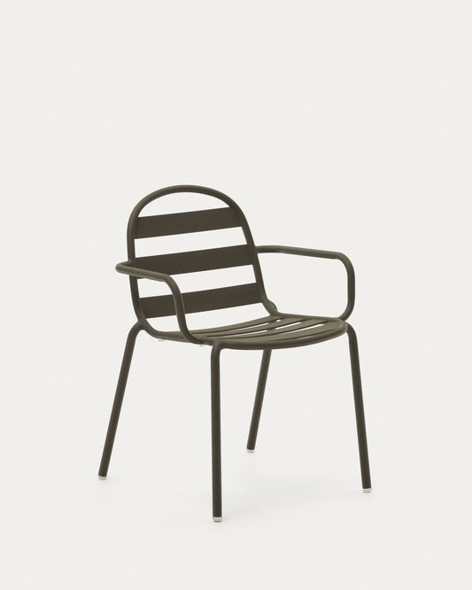 Joncols stackable outdoor aluminium chair with a powder coated green finish