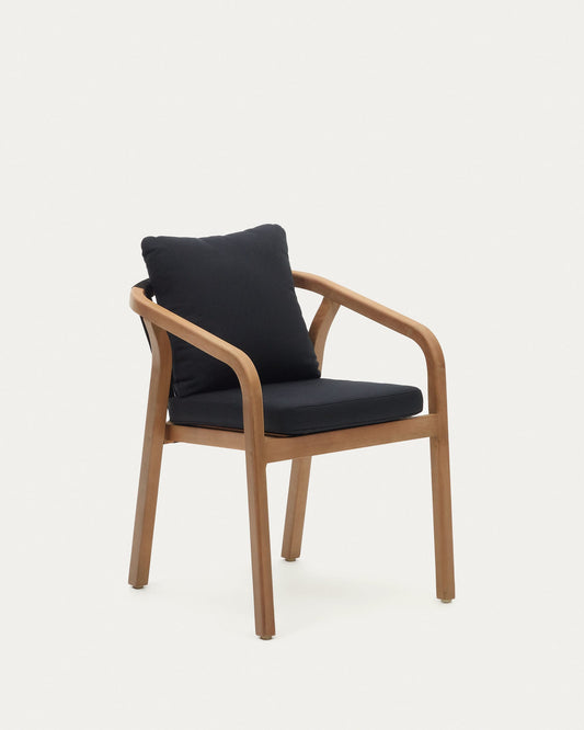 Malaret stackable chair in solid eucalyptus and black cord, FSC