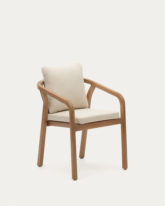 Malaret stackable chair in solid eucalyptus and beige cord, FSC