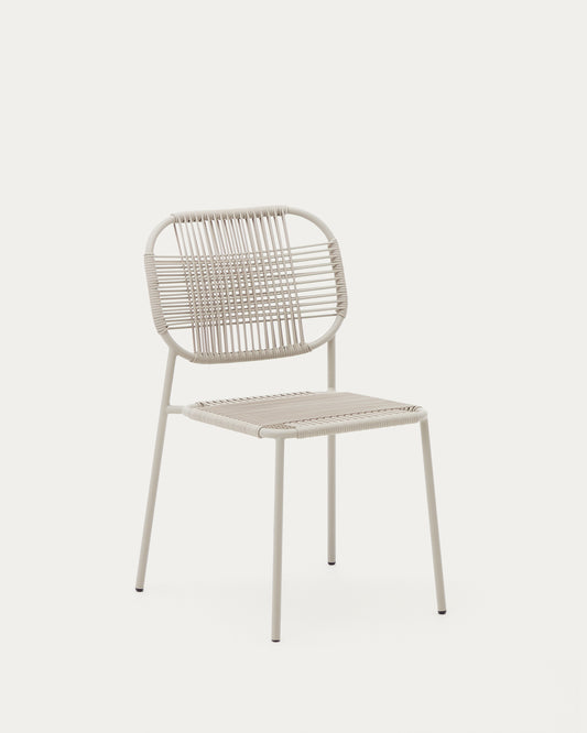 Talaier stackable outdoor chair  made of synthetic rope and galvanized steel in beige finish